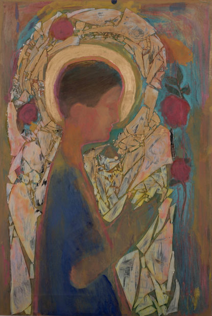 The Halo. 2016. Oil, mirror and oil pastel on canvas. 92 x 110cm.